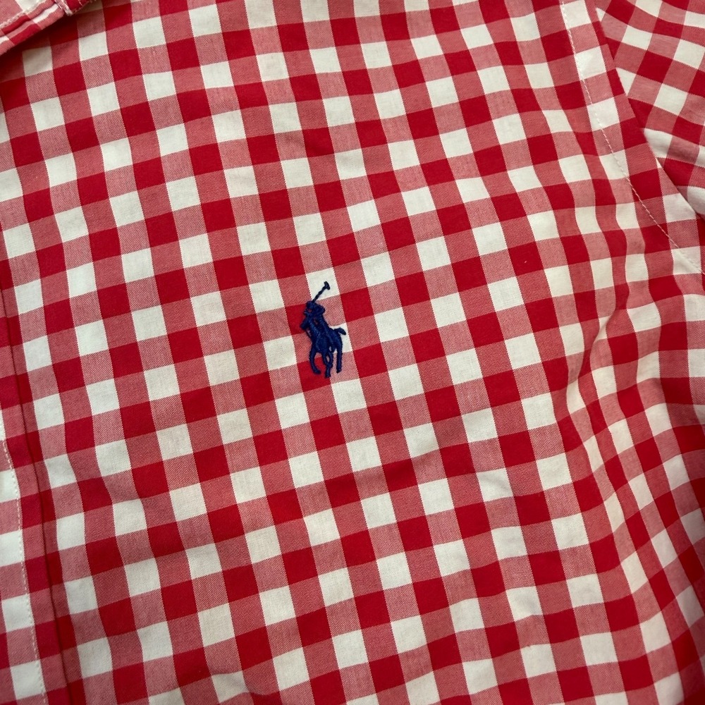 Polo Ralph Lauren Shirt Mens Medium Red White Gingham Check Non Iron Poplin READ - Picture 4 of 11